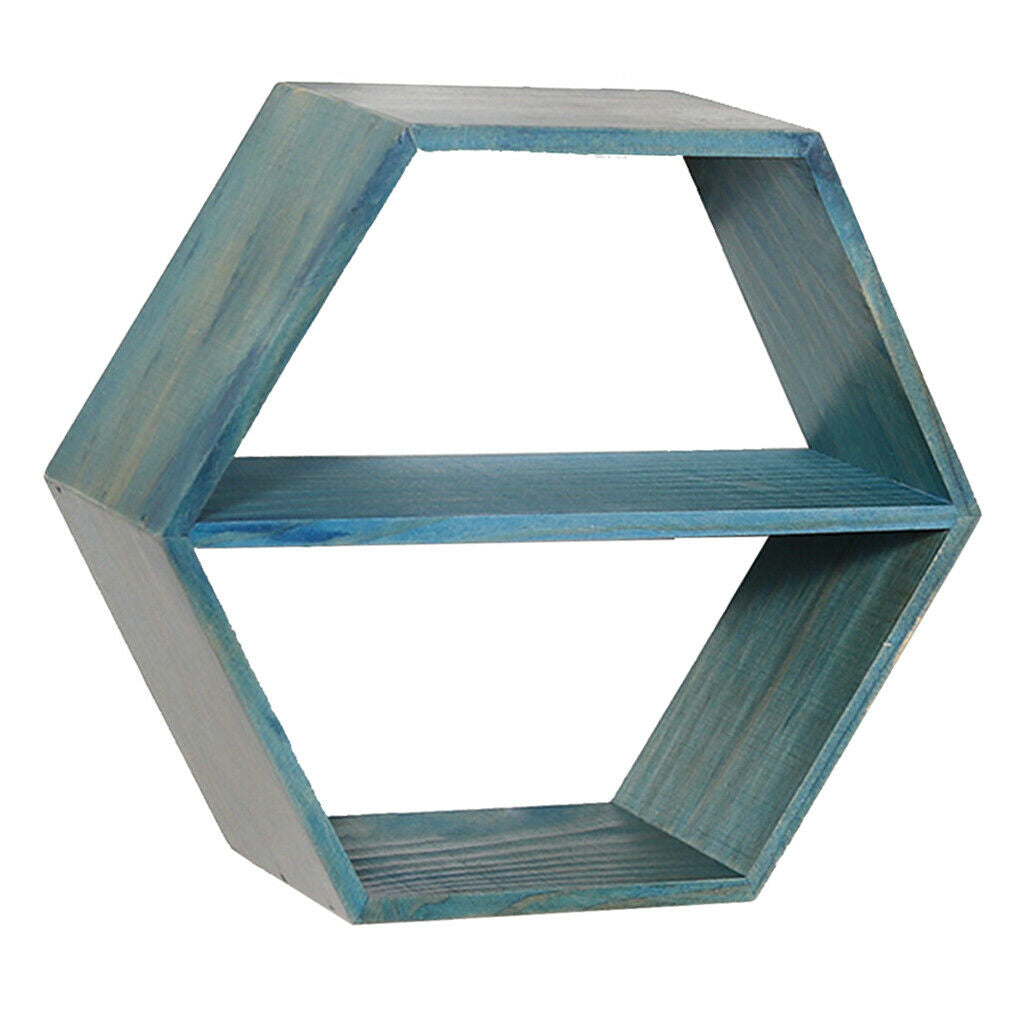 Wall Mounted Floating Shelf Picture Display Organizer Hexagon Bedroom Blue