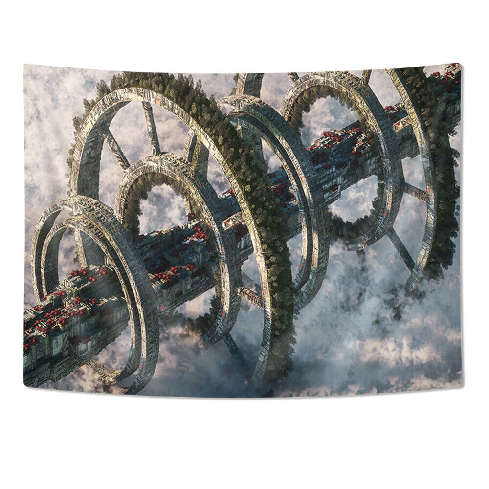 36x24" Fantasy Future City Cluster Tapestry Wall Hanging Blanket Wall Art
