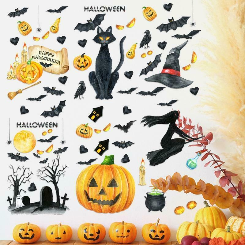 1Set Halloween Wall Decals Window Clings Glass Decoration Window Stickers Cats