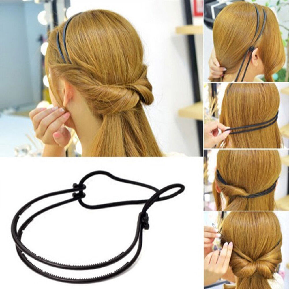 Fashion Women Double Layer Adjustable Head Hair Hoop Elastic HairRopeHairBan_DD