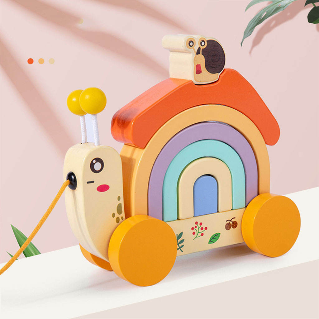 Wooden Rainbow Stacker Montessori Development Color Toys Drag Learning Car