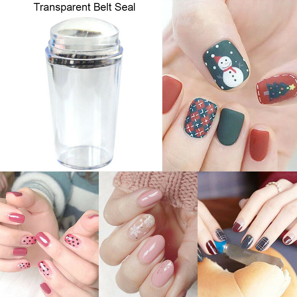 Nail Art Stamp Template Transparent Silicone Seal Stamper Head w/Scraper @
