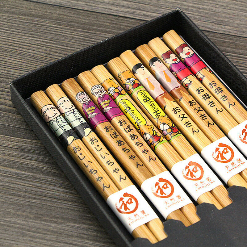 5Pairs Japanese Bamboo Chopsticks Set Family Gift with Box Home Kitchen Supplies