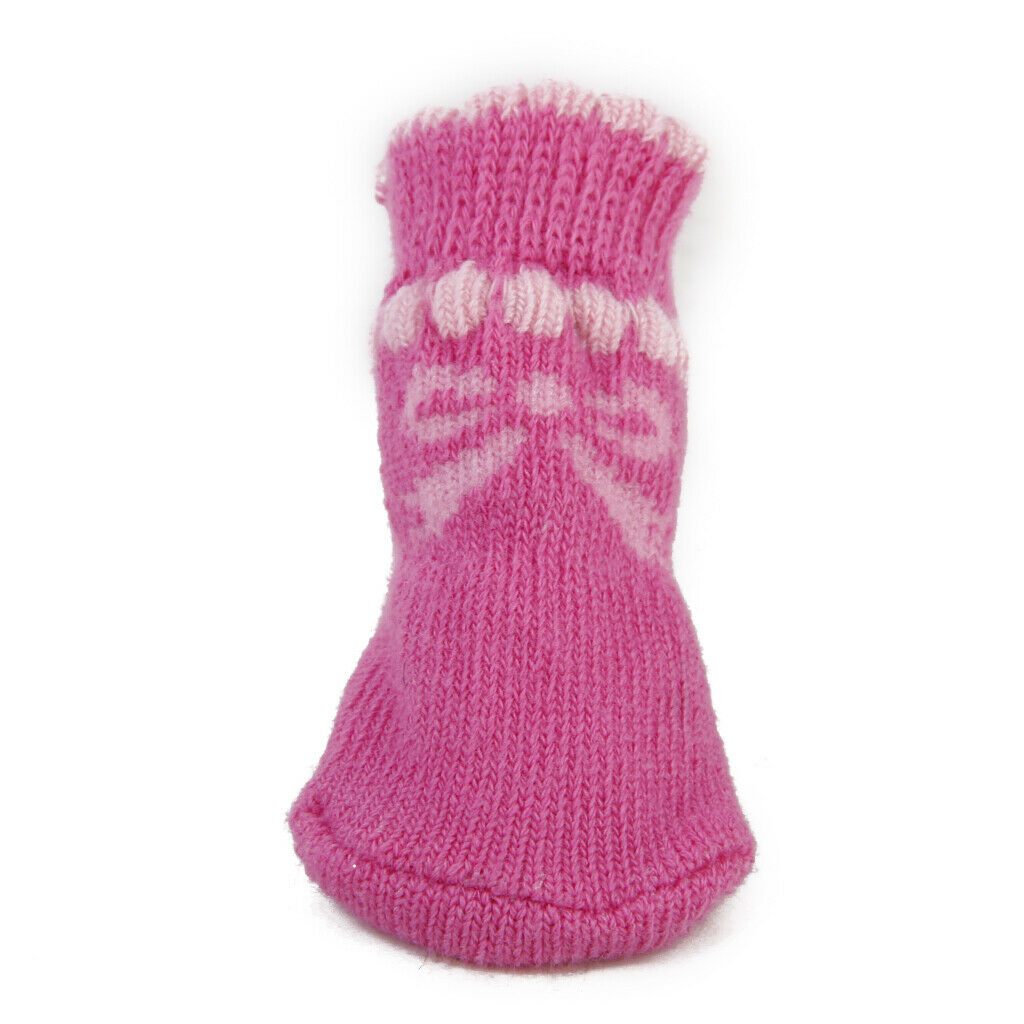 8 Pieces Pink Bowknot Anti-Slip Dog Socks Traction Control for Indoor Wear, Paw