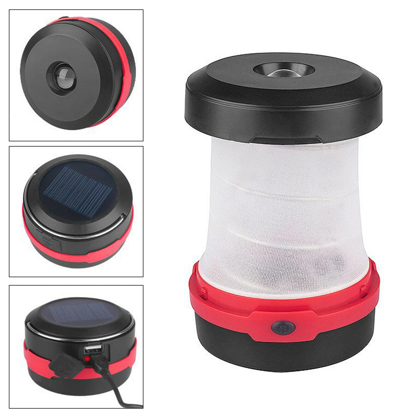 Solar and USB Rechargeable 2-in-1 Portable LED Collapsible Camping Lantern Light