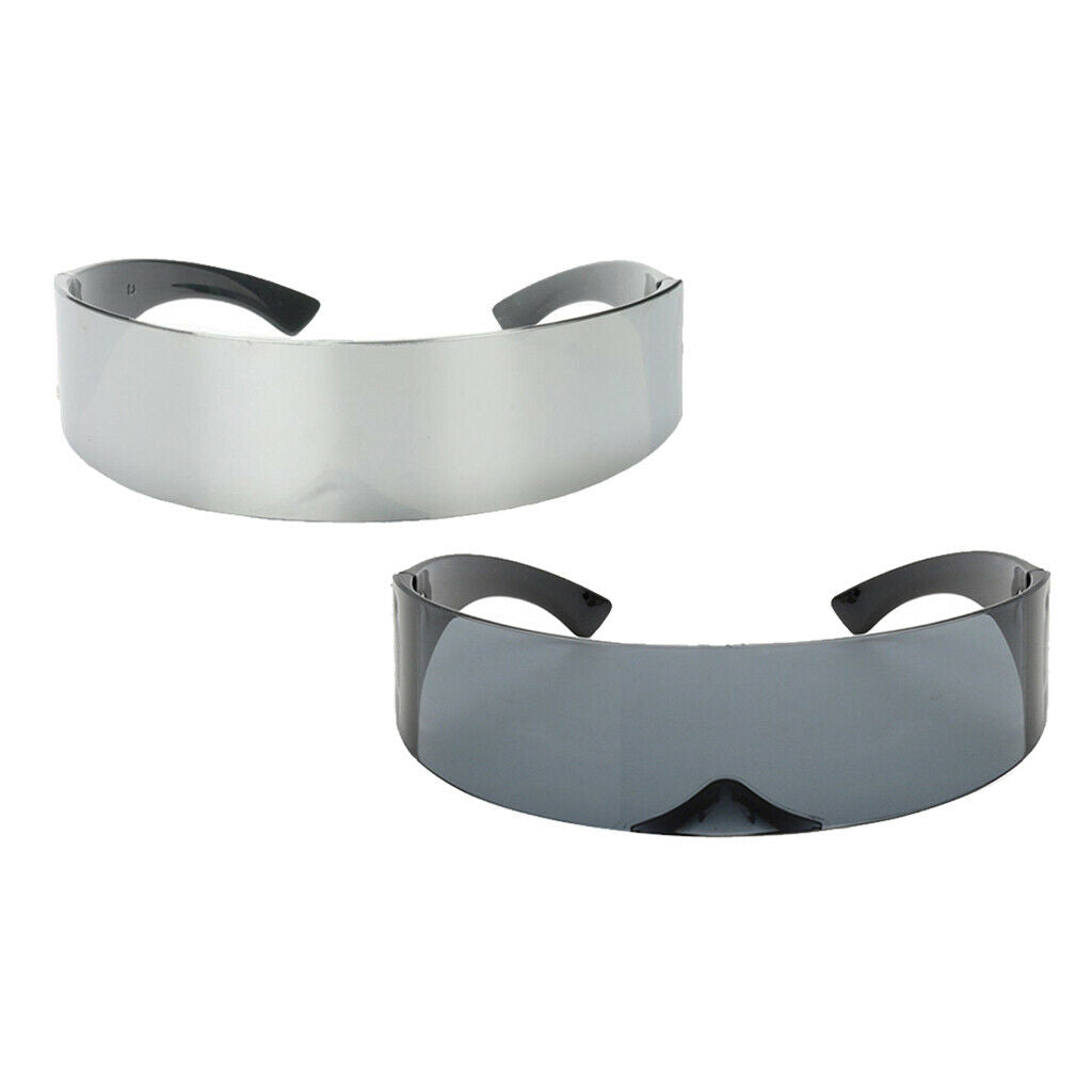 2 Pack Futuristic Wrapped Around Sunglasses Robotic Flat Top Glasses Eyewear