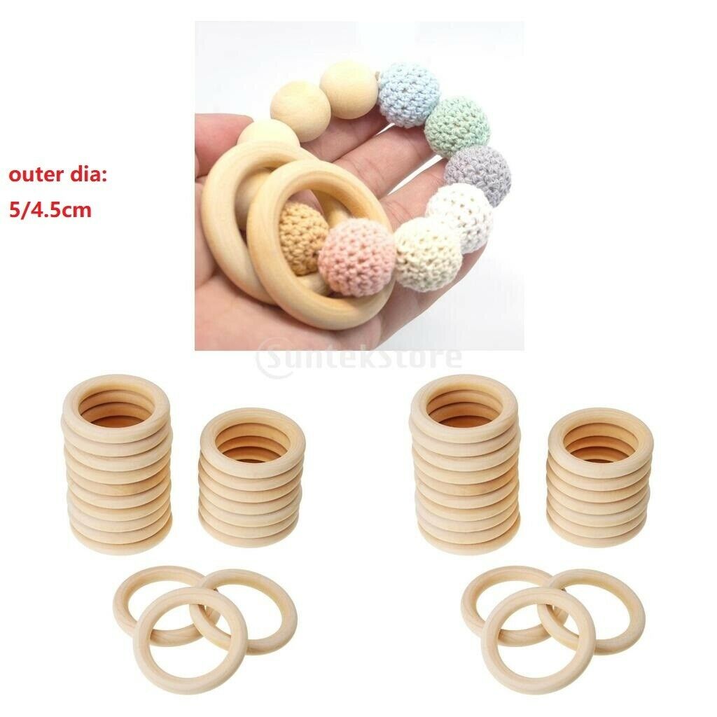 40pc Natural Wooden Teether Baby Infant Teething Ring Toys Gifts DIY 50/45mm