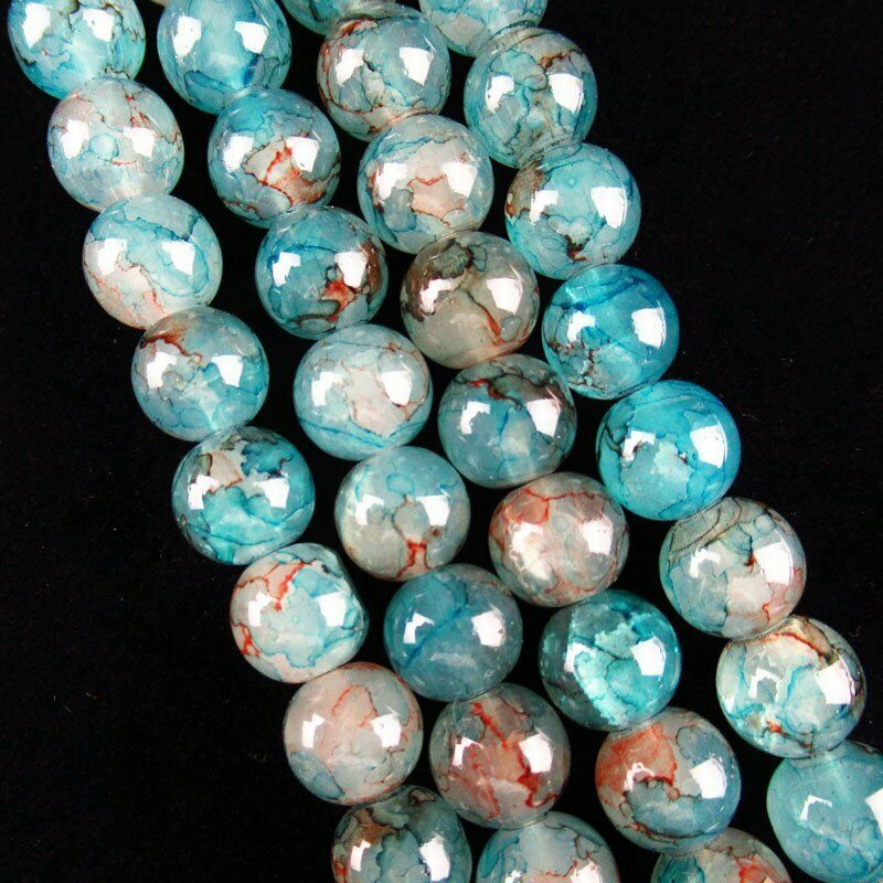 1Strand 10mm Blue Red Fire/Dragon Veins Agate Ball Loose Bead 15.5 " A-557TZ