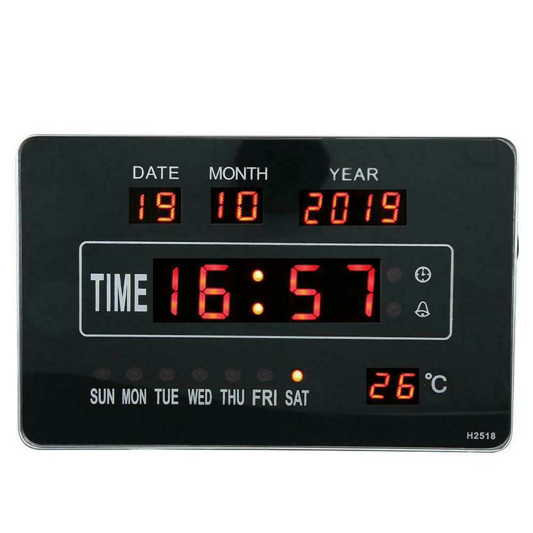 Large Digital Wall Clock LED Display Desk Time Temperature Calendar Date Week