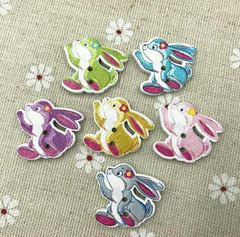 50pcs Rabbit Wooden buttons Mix-color Fit Sewing decoration Scrapbooking  24mm