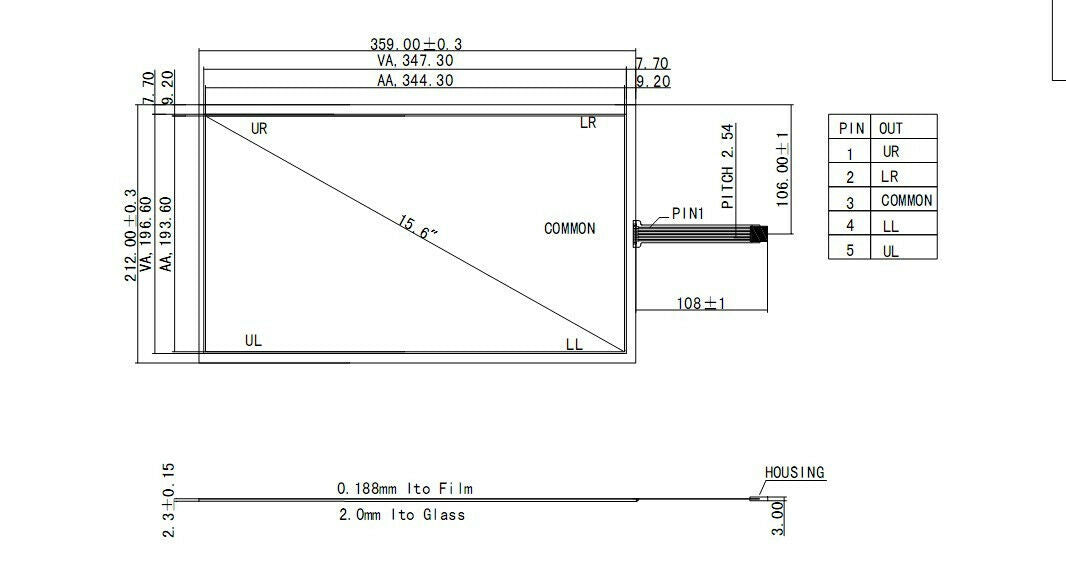 15.6" inch 364x216 4Wire Resistive Touch Screen Panel USB kit for monitor