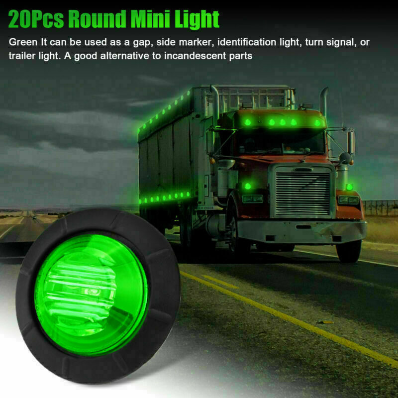 20x 3/4" Green Round LED Side Marker Clearance Bullet Light for Truck Trailer RV