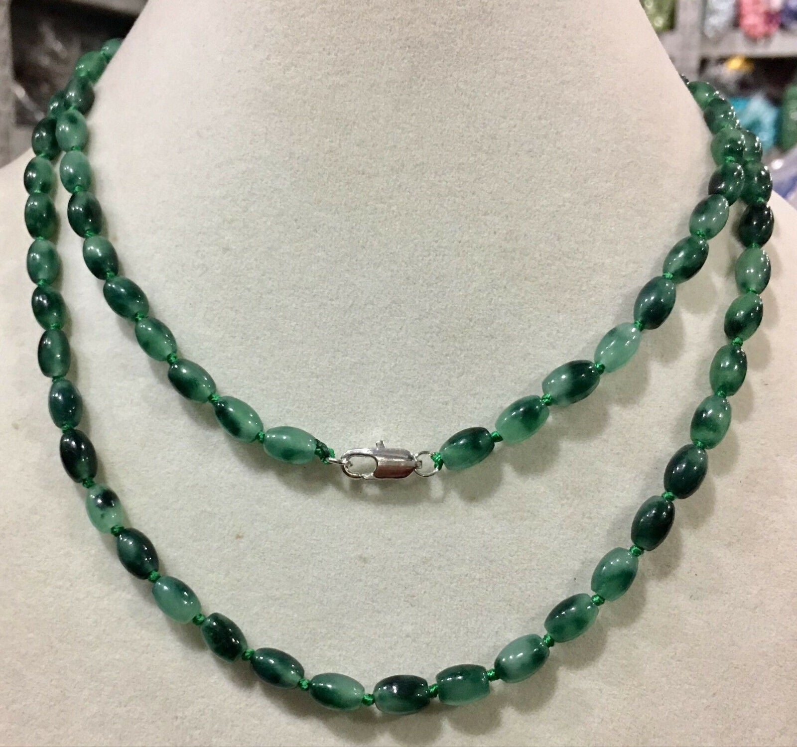 Beautiful 6x9MM Emerald Rice Jewelry Necklace 36 inches AAA+