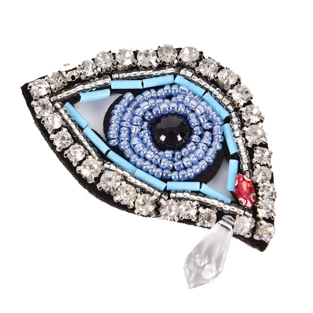 1Pair Rhinestone eye Beaded Patch for Clothing Sewing on Beading Applique DIA Qx