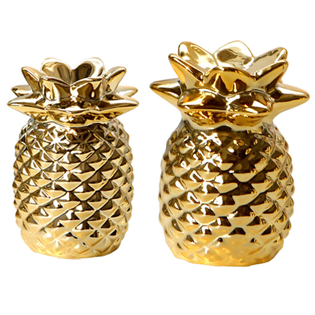 Set of 2, Golden Pineapple Shape Statue Desktop Display Bedroom Home Decor
