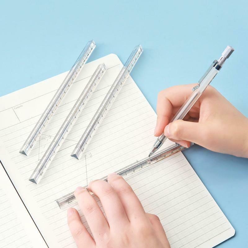 1x Transparent Acrylic Ruler 0-15cm Three-sided Straight Ruler Math Drawing Tool