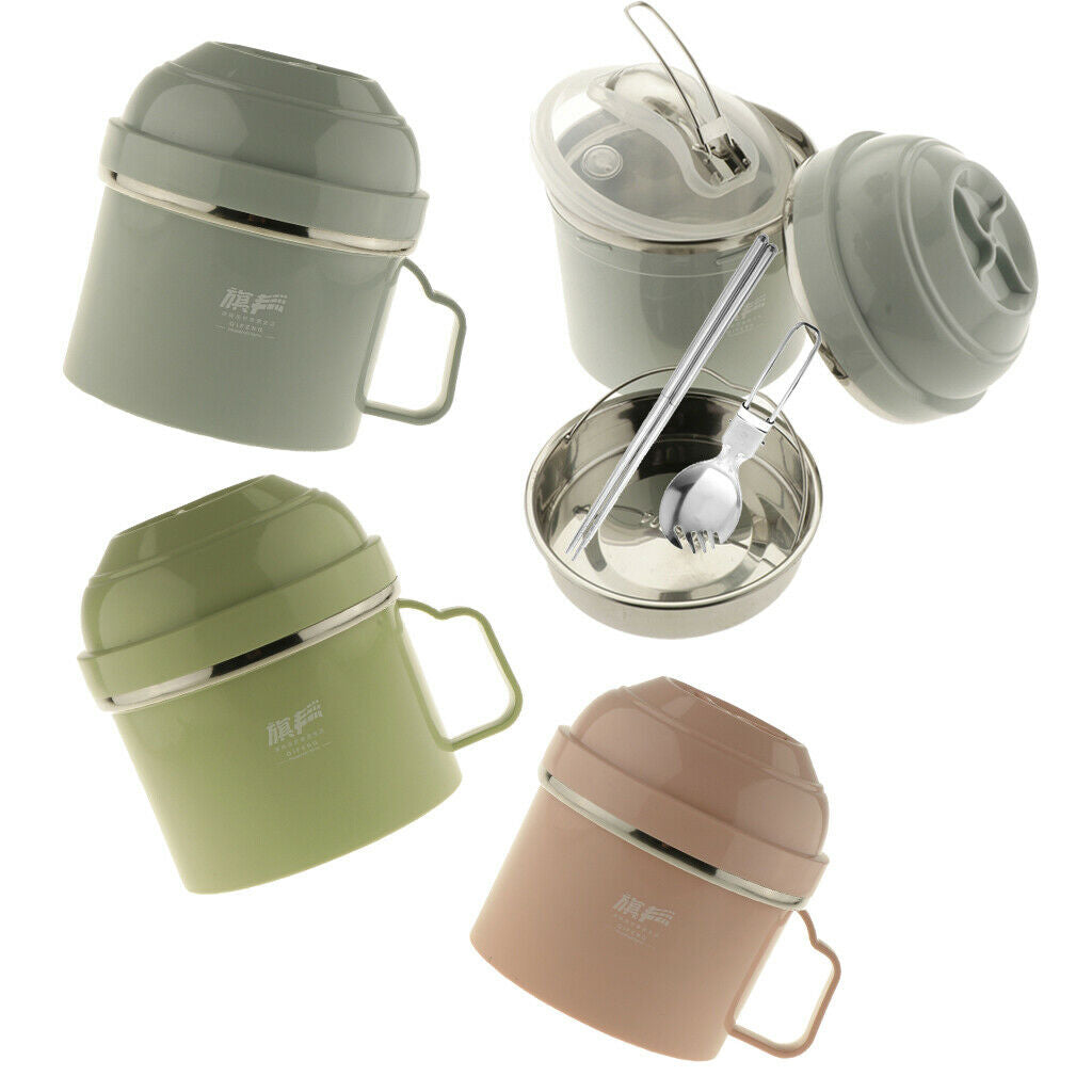 Stainless Steel Thermal Lunch Box Noodle Bowl with Spoon & Chopsticks Pink