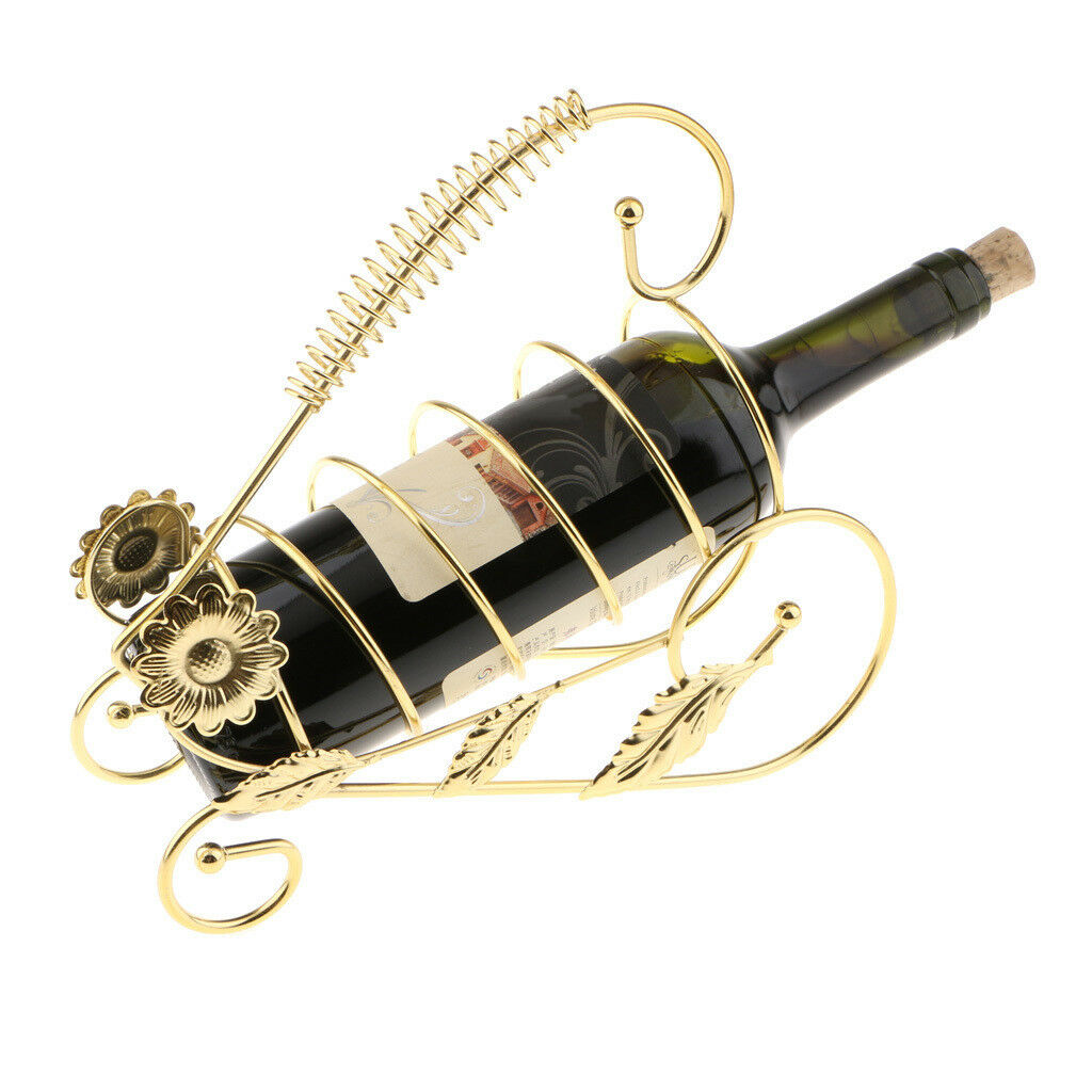 Iron Wire Wine Bottle Holder Rack Bar Desktop Display Stand Bracket Golden