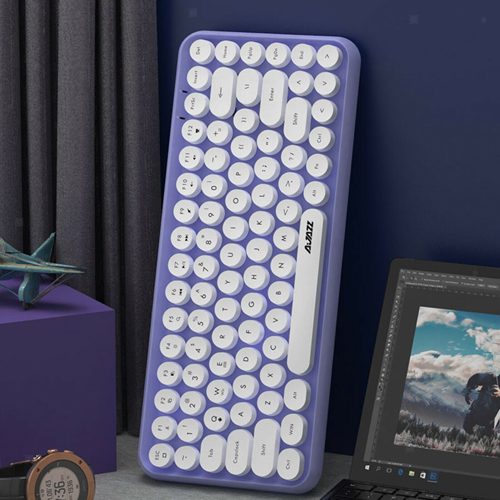 Wireless Bluetooth Keyboard Retro Round Gaming Keyboard for Laptop Tablet