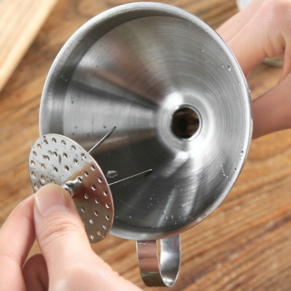 Stainless Steel Funnel Kitchen Oil Soy Sauce Liquid Funnel Detachable Filter