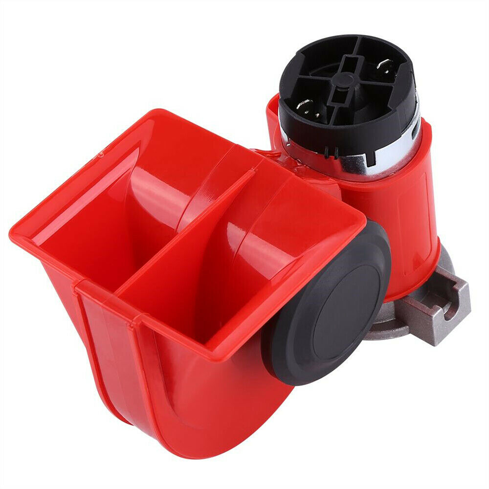 12V 130dB Car Air Horn Red Compact Dual Tone Electric Pump Loud Siren Vehicle