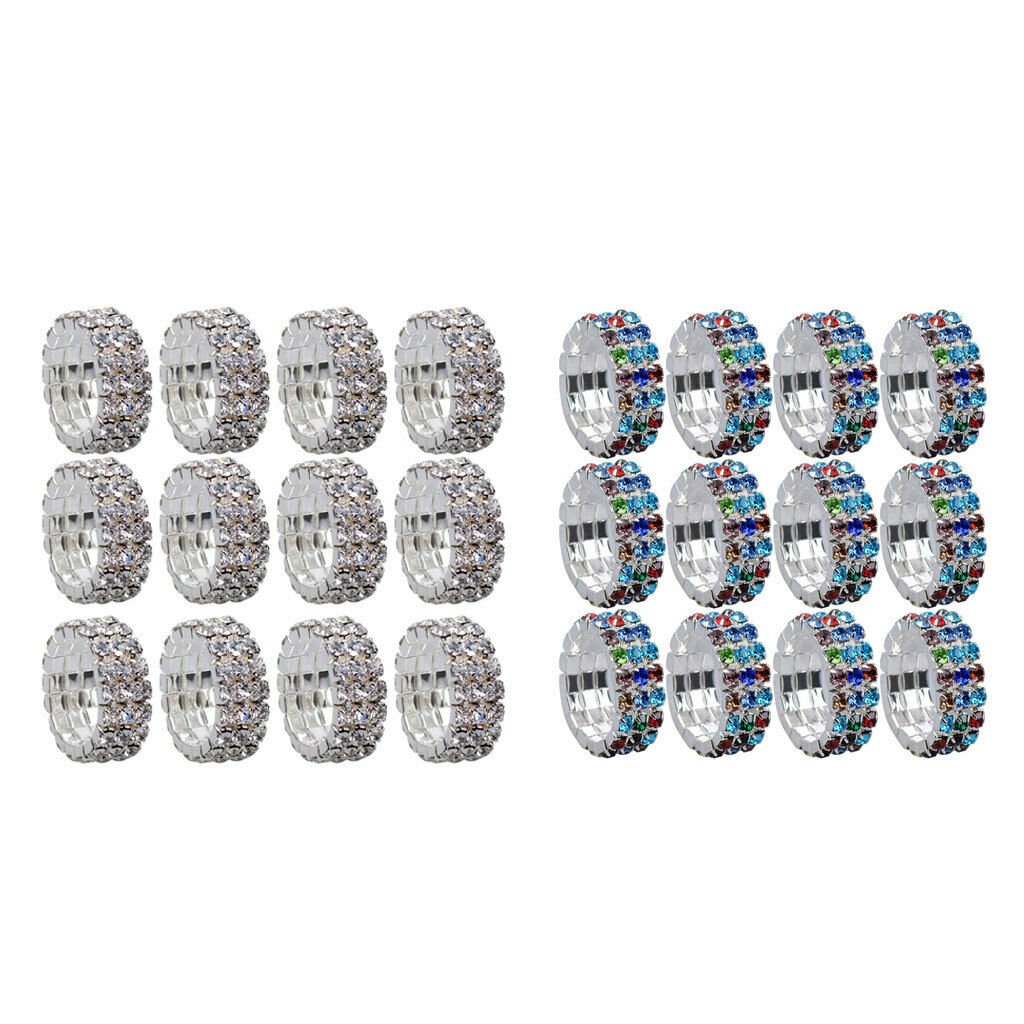 12x Luxury 3-Row Crystal Rhinestone Ring for Women Party Wedding Ring White