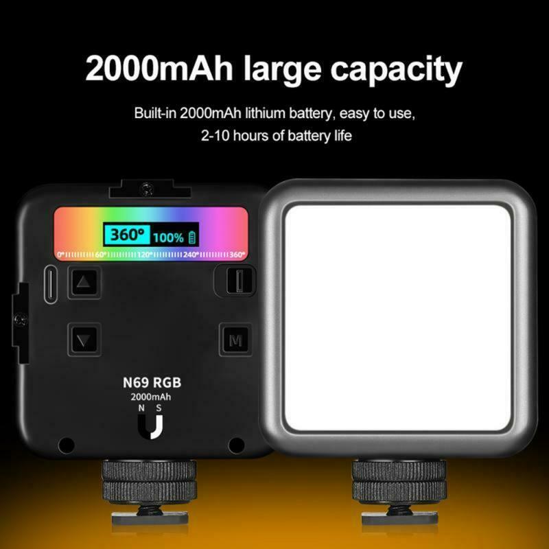 N69 Mini RGB LED Video Light Photography Lamp 360Â° Full Color Adjust, 2500-9000K
