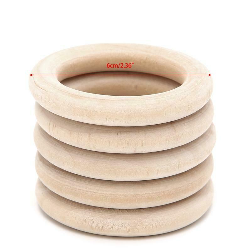 5Pcs Natural Wood Circle Ring Pendant Connectors Beads DIY Jewelry Findings 60mm
