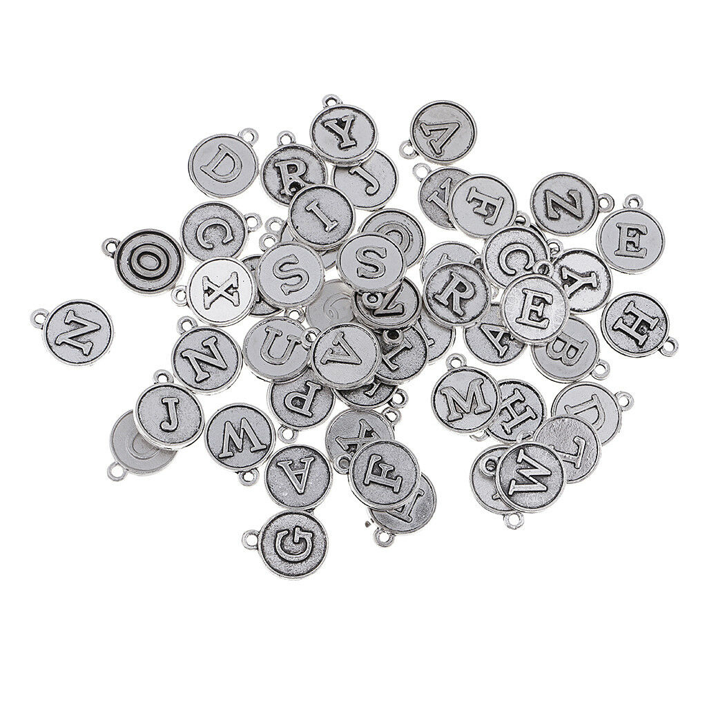 52 Pack Letters Alphabet 12mm Round Charms Pendants Jewelry Making Findings