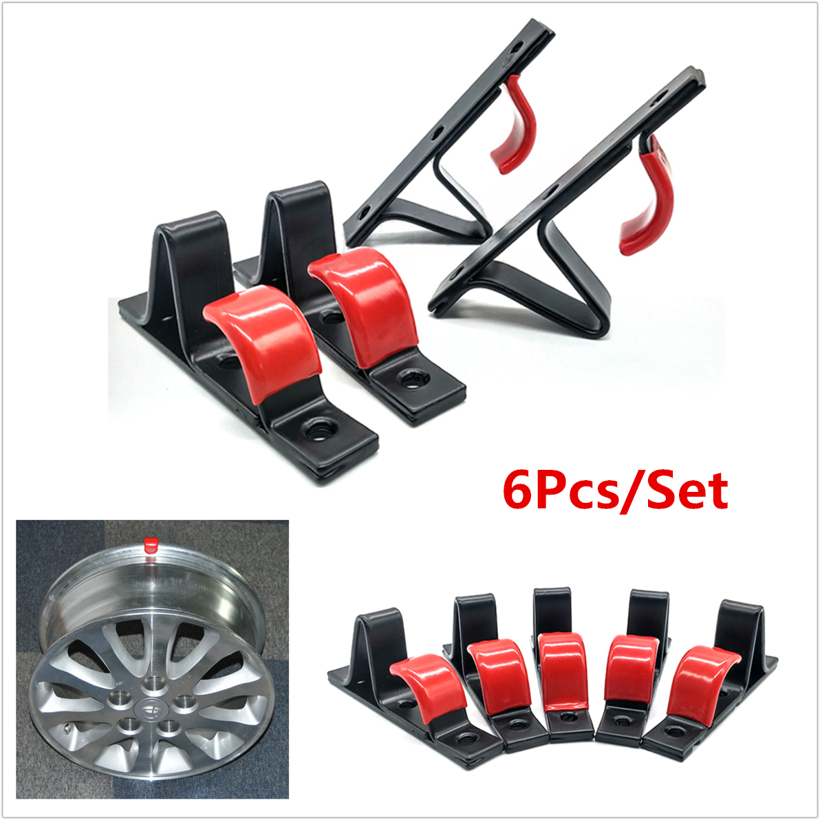 6pcs 35KG Metal "J" Tire Wheel RIM Hub Hook Wheel Wall Mounted Hook Shop Display