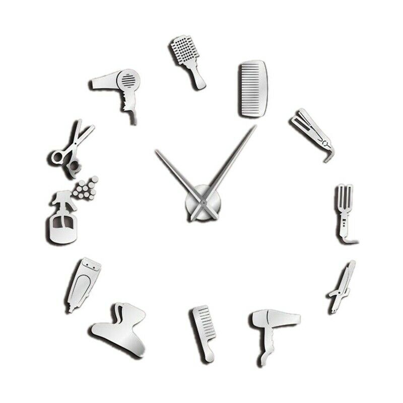 Diy Barber Shop Giant Wall Clock with Mirror Effect Barber Toolkits DecorativeY8