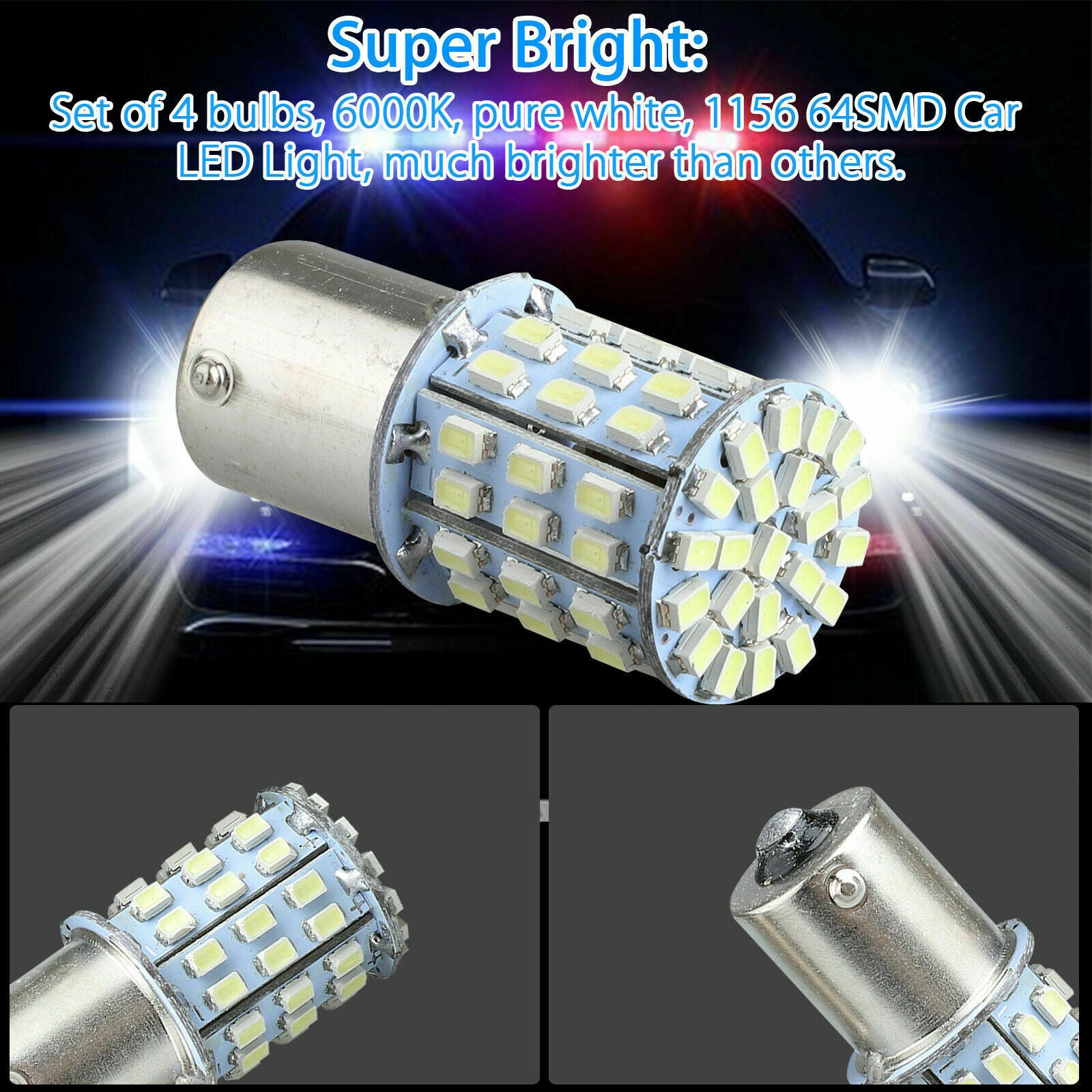 4Pcs Super White 64 SMD LED 1156 1141 1003 RV Camper Trailer Interior Light Bulb