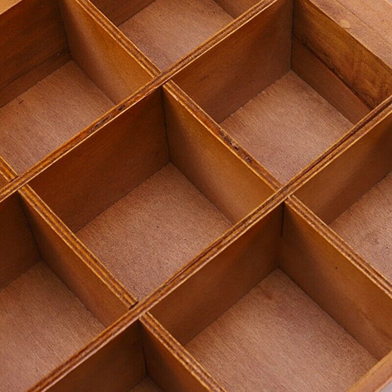 9 Section Wooden Chic Tea Box Compartments Container Bag Chest Storage Spice NU3
