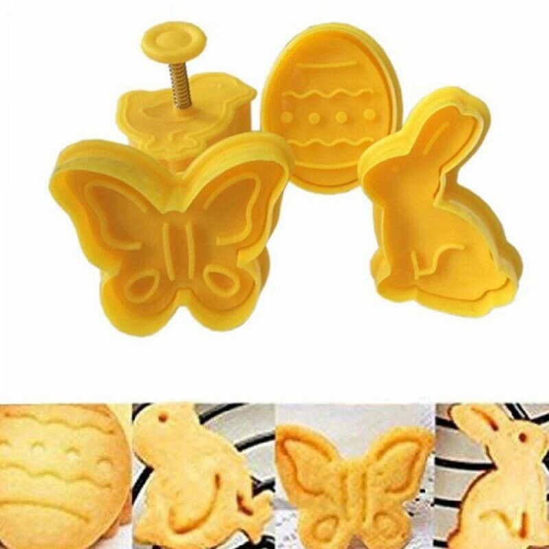 4pcs Butterfly Rabbit Easter Egg Shape Animal Plastic Cookie Cutter BiscuitY SJ