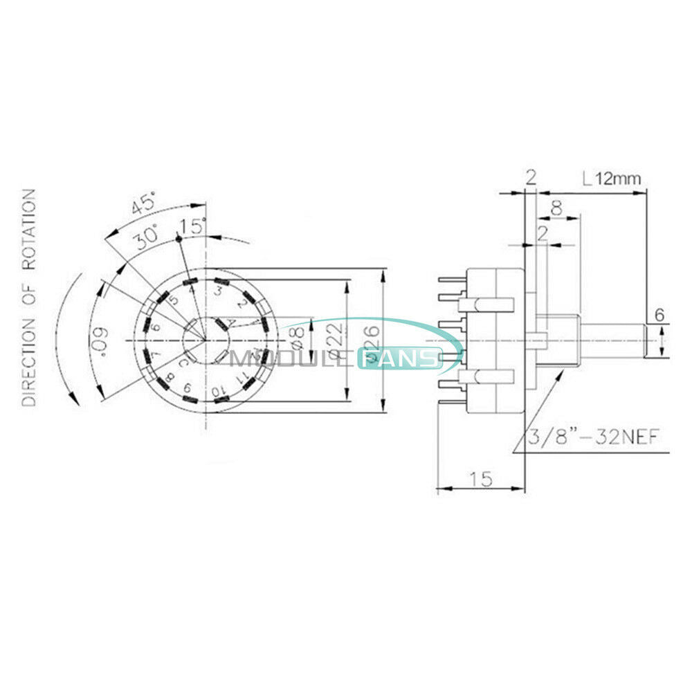 5PCS 3 Pole 4 Position Single Wafer Band Selector 3P4T Rotary Switch