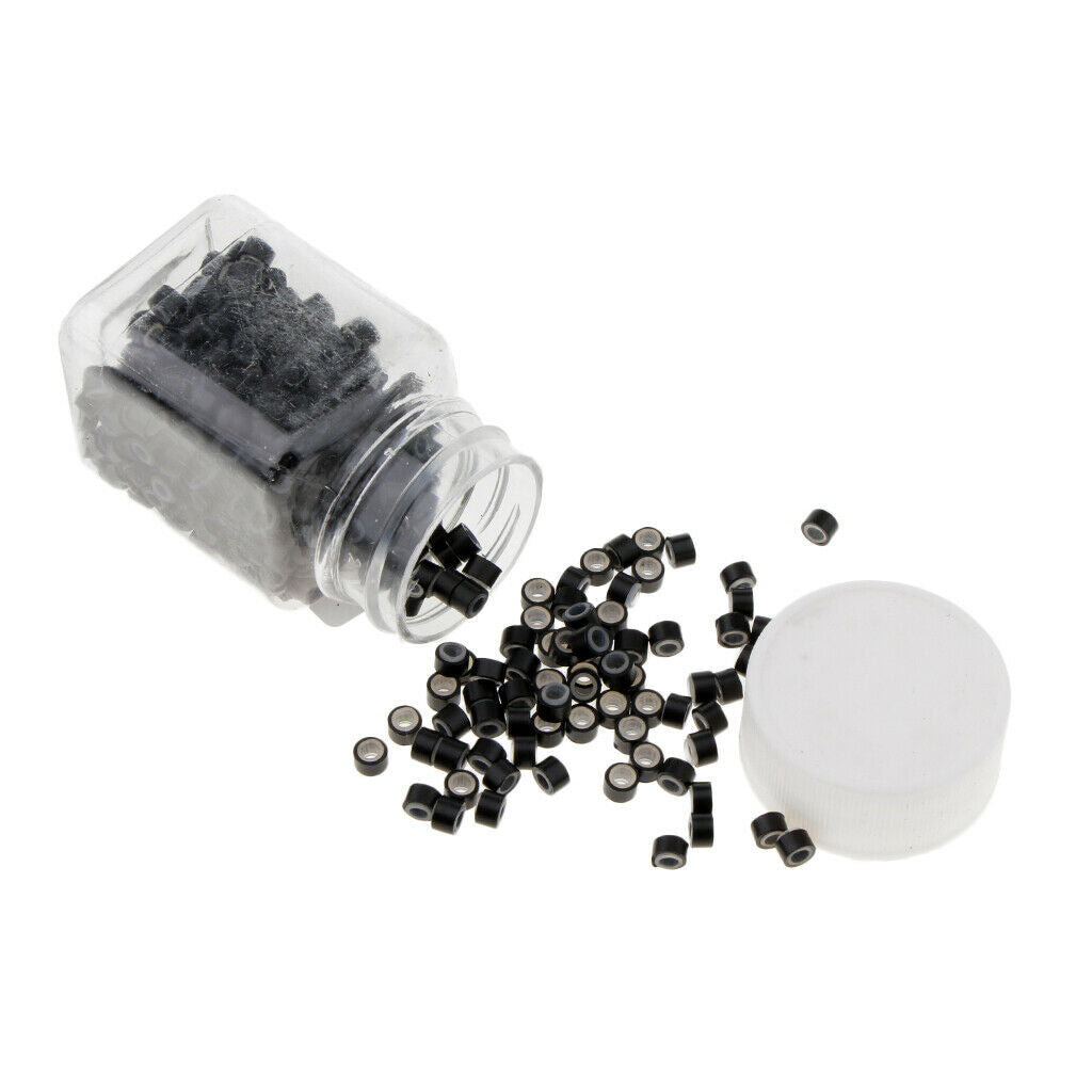 2X of 500 Micro Rings Tubes for Bonded Tipped Hair Extensions Tools Kit Black