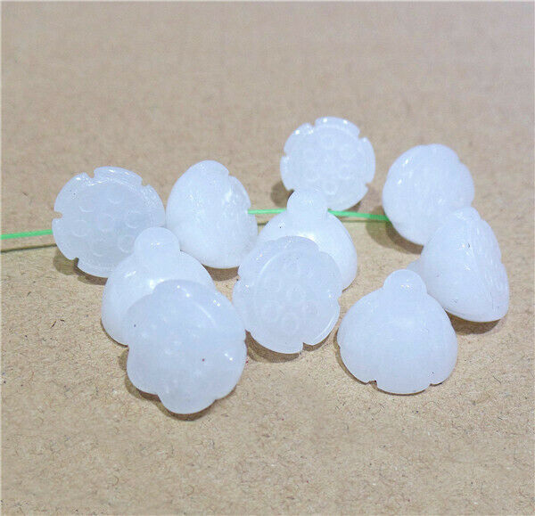 10Pcs 12x11mm  White Jade Carved Lotus Flower Pendant Beads DIY Jewelry HH8381