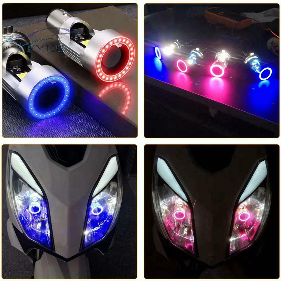 H4 LED Angel EYES COB Motorcycle Motorbike Scooter Fog Light Headlight Bulbs 40W