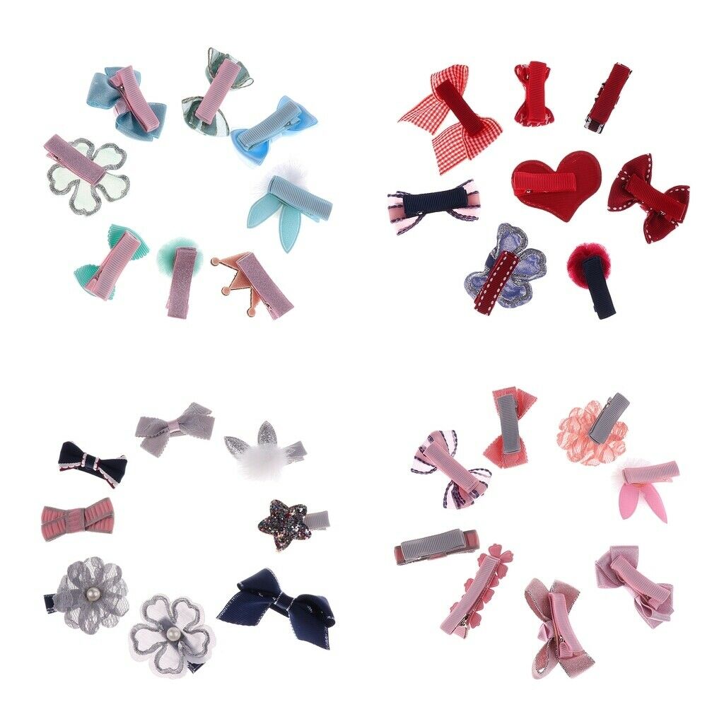 9 Pcs Ribbon Bow Flower Mixed Design Baby Girl Toddler Hair Clips  9 Pcs-Red
