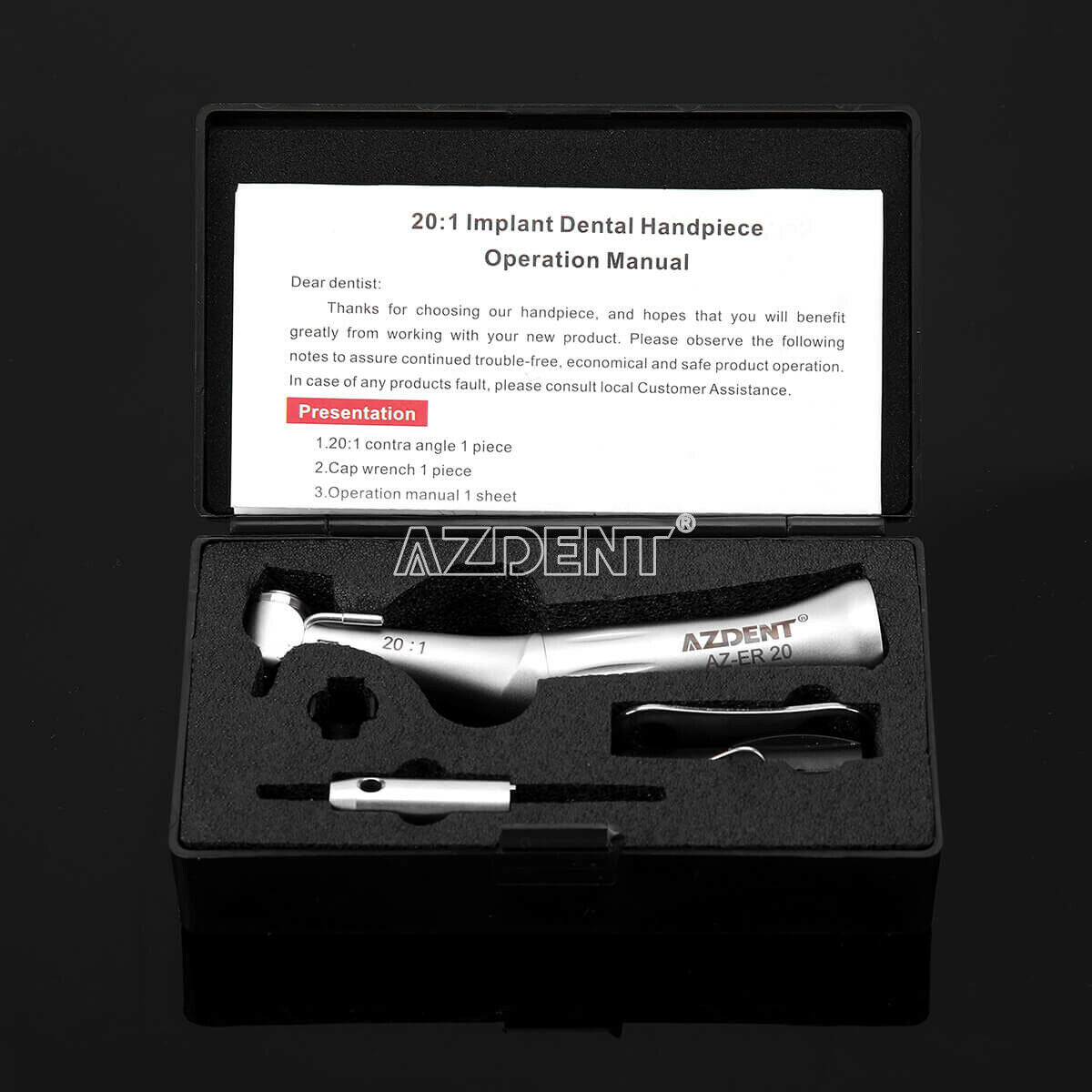Dental 20:1 Reduction Implant Contra Angle Push Low Speed Handpiece AZ-ER 20