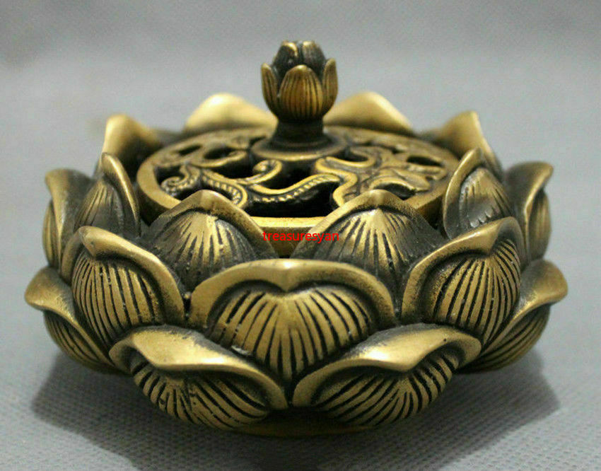 Excellent Chinese Art Brass lotus flower Incense Burner Censer