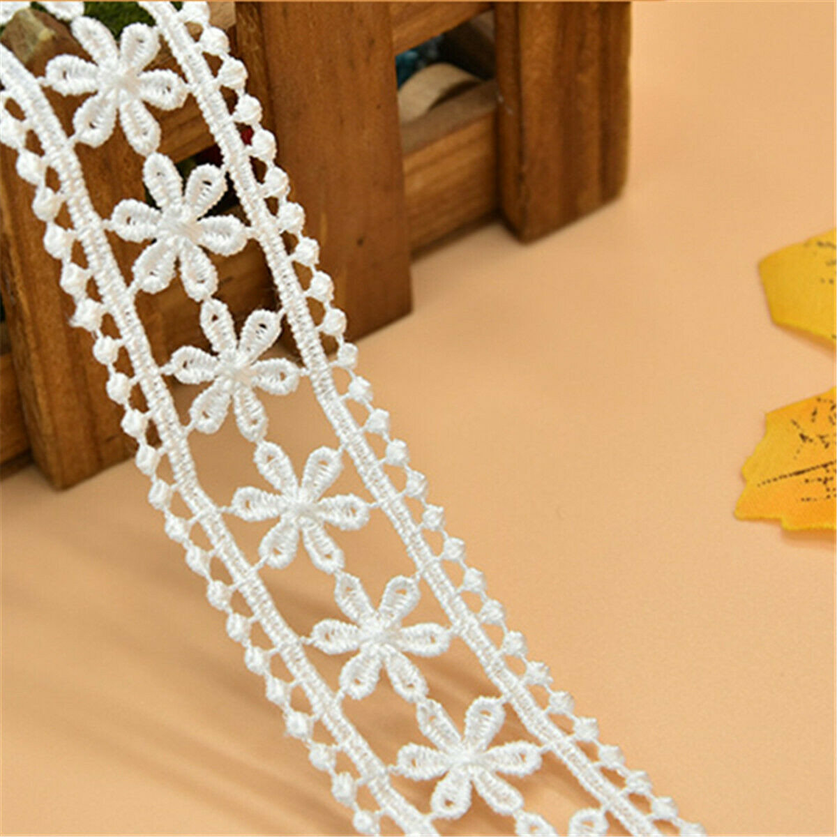 2Yds Embroidery Floral White Cotton Lace Trim Ribbon Wedding Fabric Sewing Craft
