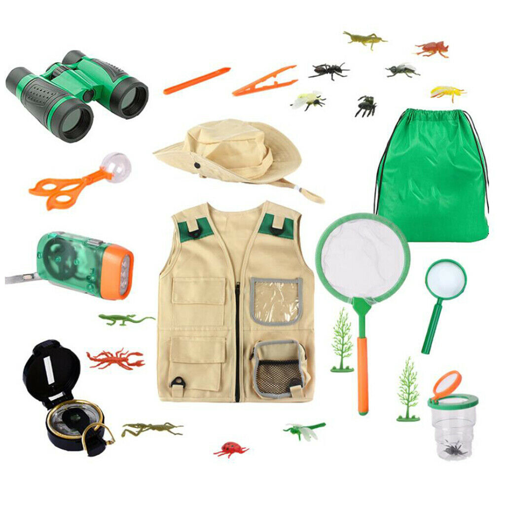 Safari Kids Outdoor Explorer Kit,Cargo Vest and Hat Set Backyard Nature