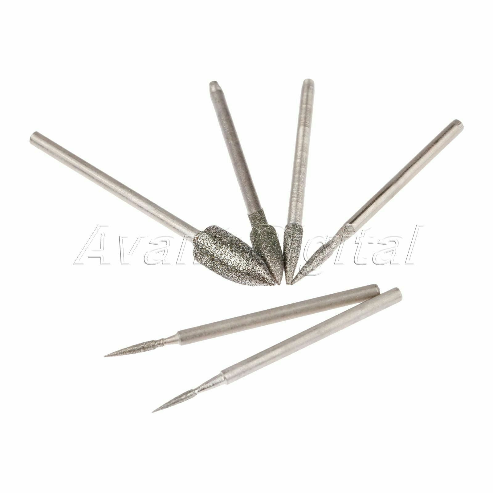1-6mm Diamond Grinding Jade Stone Metal Polishing Burr Head Needle 2.35mm Shank