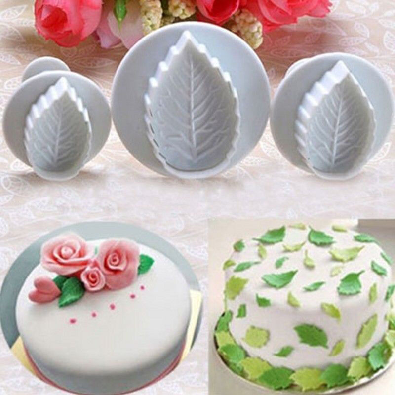 3Pcs Cake Xmas Leaf Plunger Fondant Decorating Sugarcraft Mold Cutter ToolM0URDD