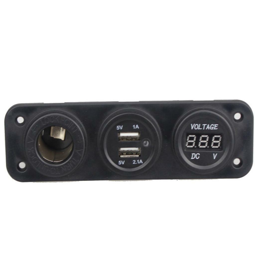 Waterproof Car Boat Dual Ports USB Charger Cigarette Lighter Port Voltmeter