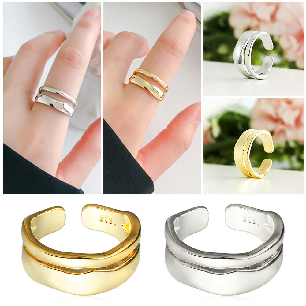Women Elegant Trendy Adjustable Jewelry Double-Layer Irregular Wave Open Rings