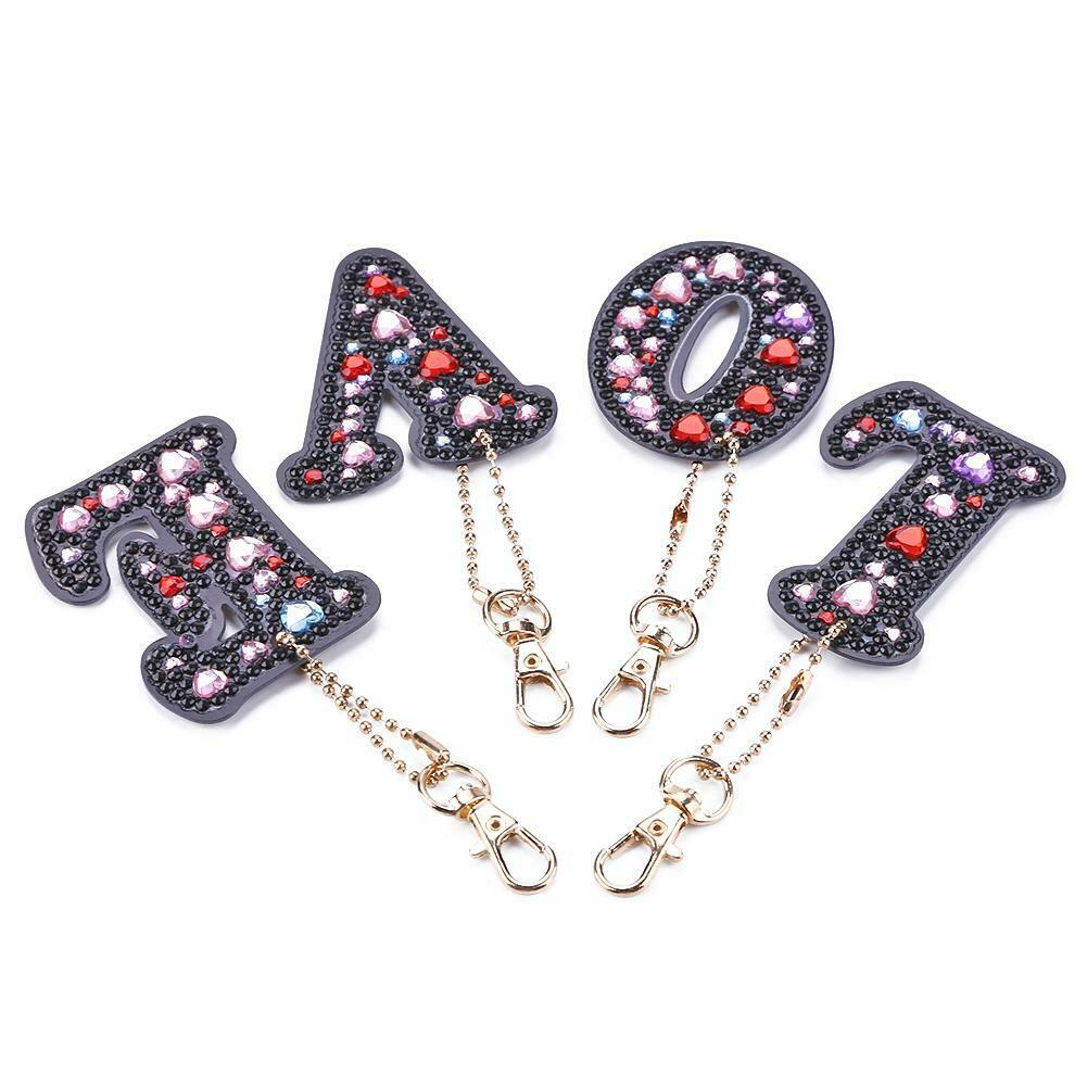 4pcs Full Drill Special Shaped Diamond Painting Love Letter DIY Keychain @