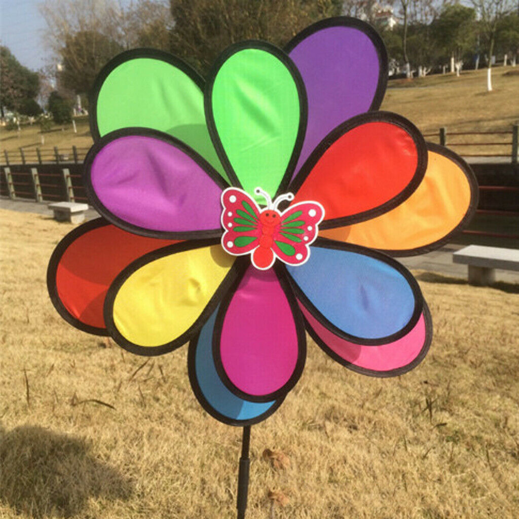 Large Double Pinwheel Flower Windmill Whirligig Home Yard Garden Decor Kids