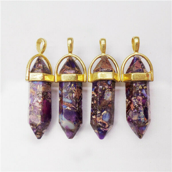 4Pcs 40x8mm Purple Sea Sediment Jasper Healing Hexagon Prism Pendant Bead HH8962